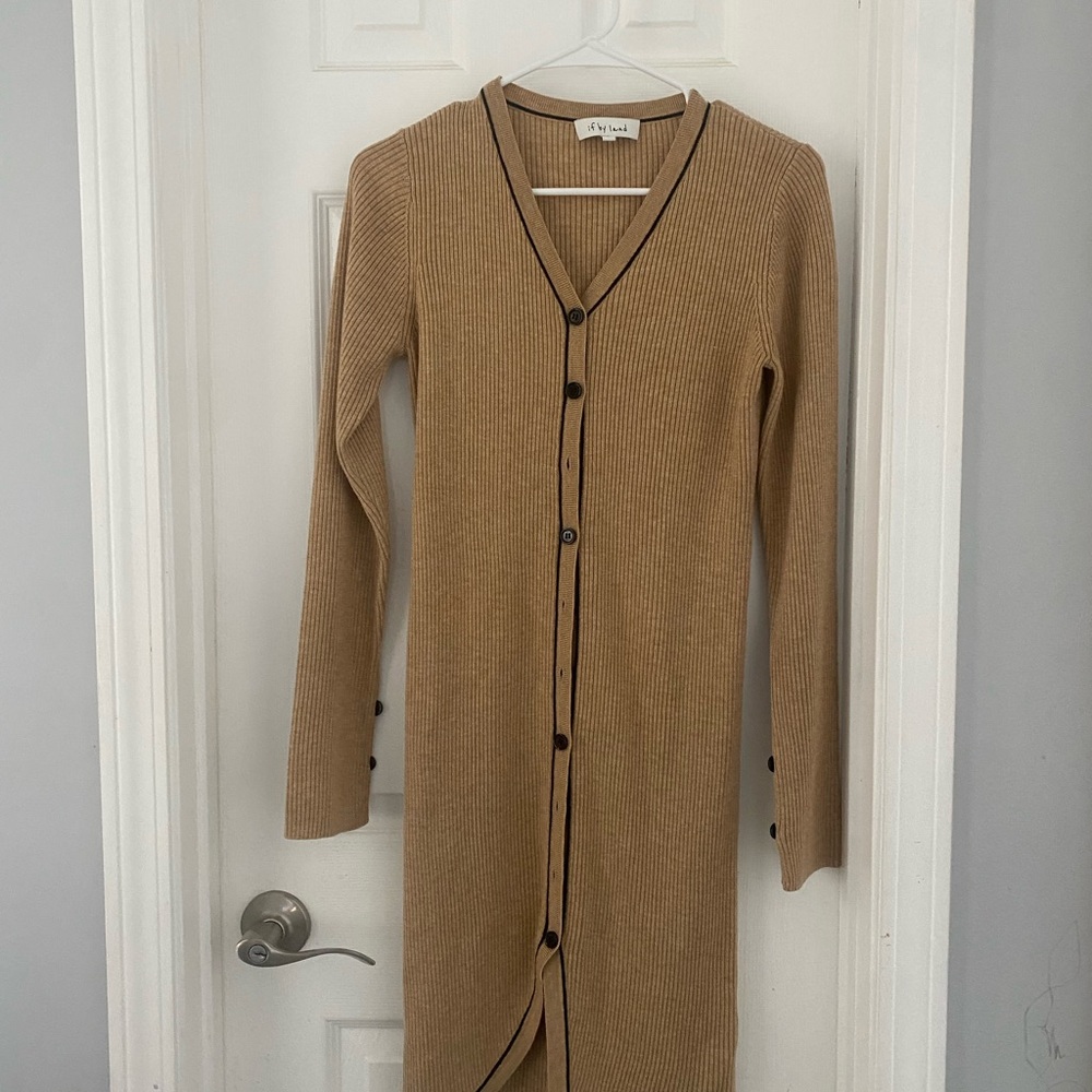 Irregular hem, knitted dress, knitted cardigan dress